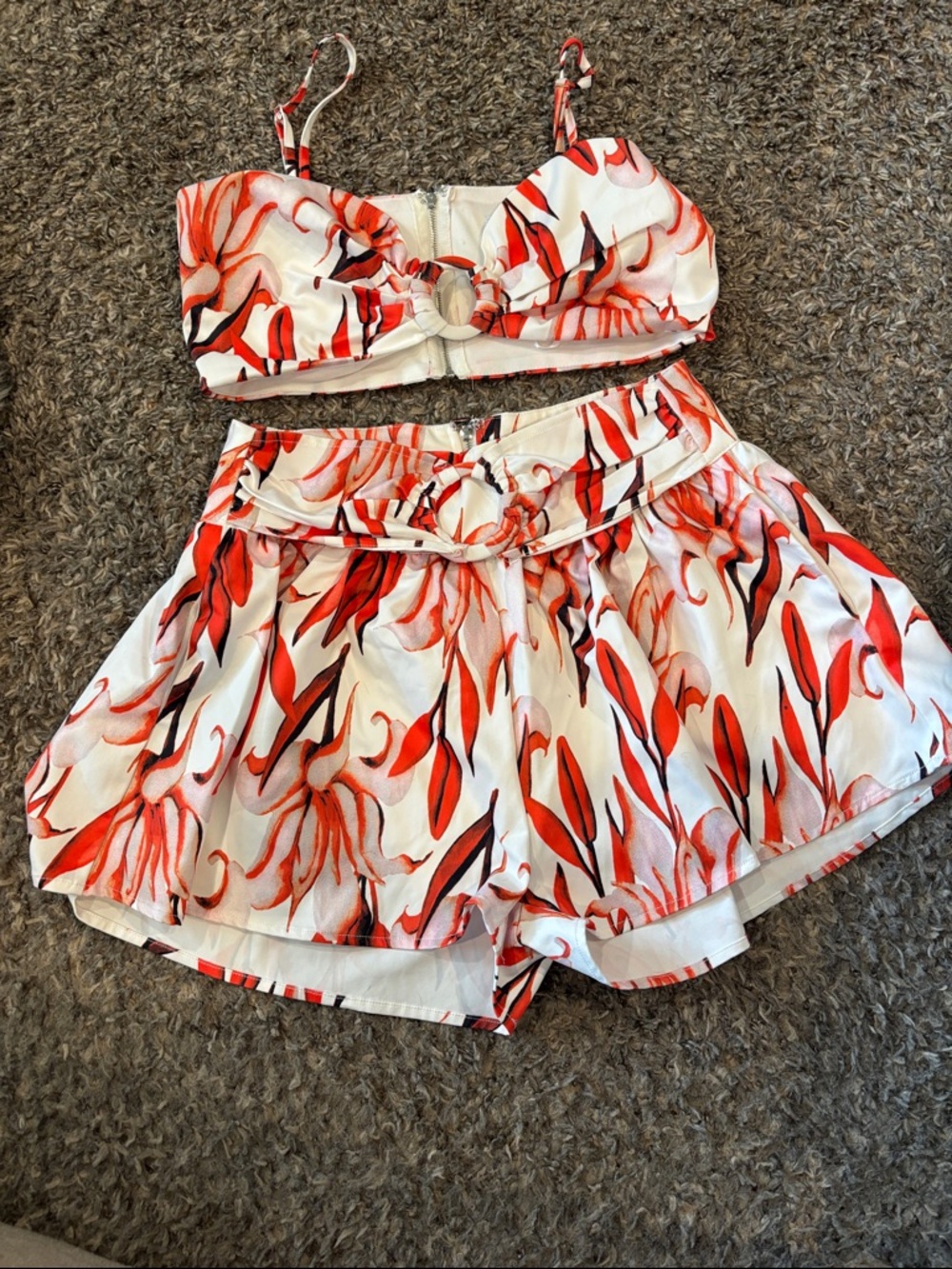Fashion Nova White Shorts with Red & Black, white  Floral Print